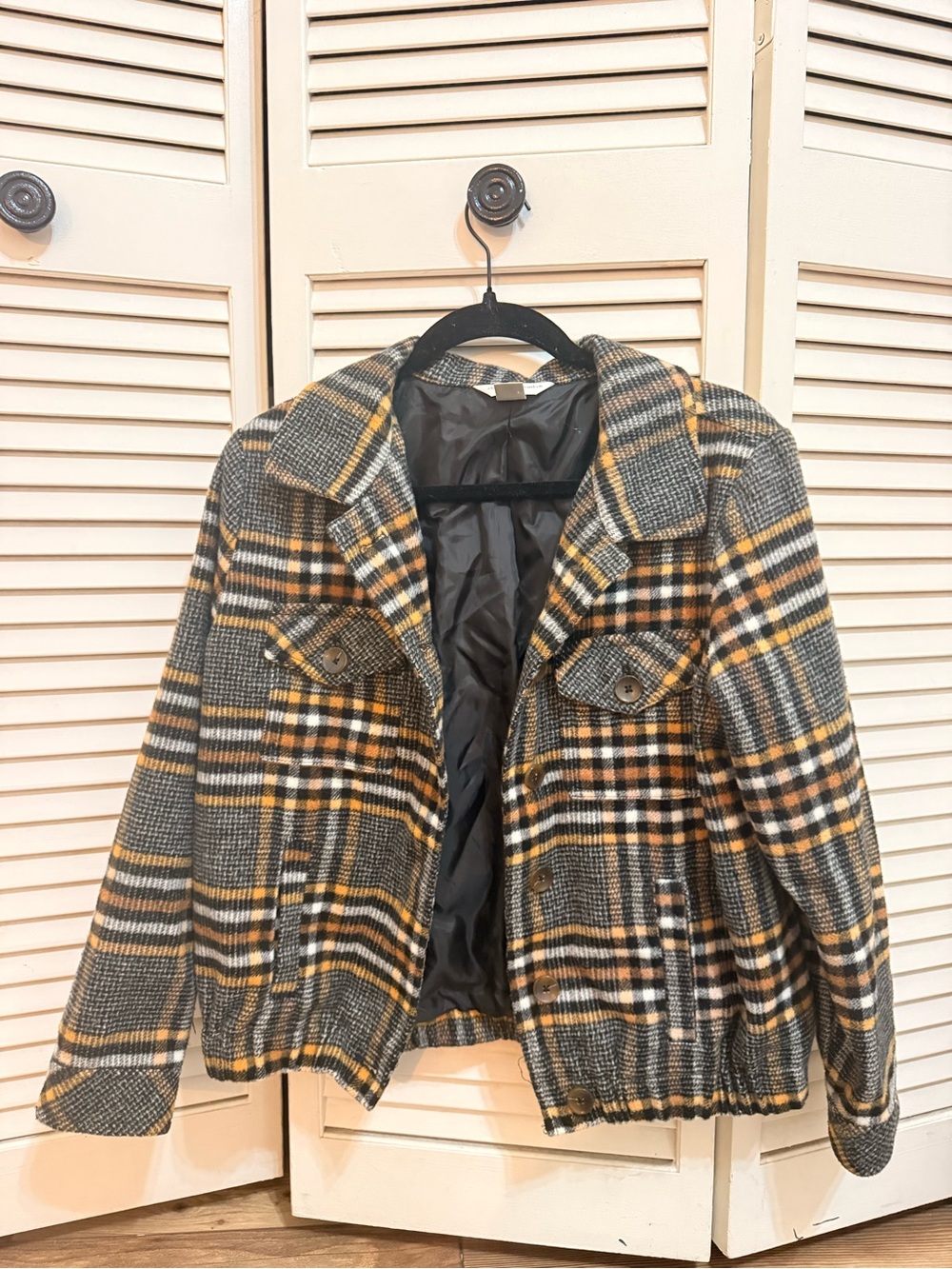 Christopher & Banks Plaid Jacket in Gray and Mustard